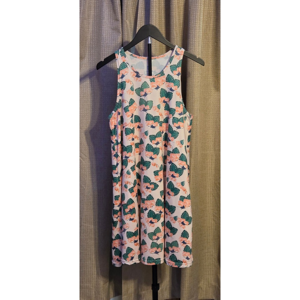 5Fin Sleeveless Tropical Floral Print Dress Women's Size Small Pink Green
